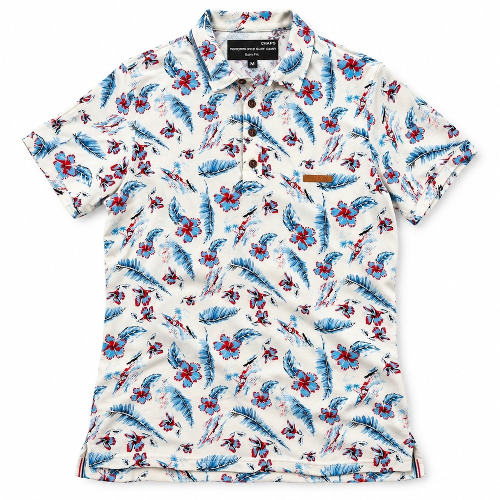 Banana Surf Co. Floral Polo Shirt Men's Small White Blue Red Cotton